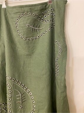 Tweeds Olive Green Maxi Skirt with Embroidered Eyelet Paisley